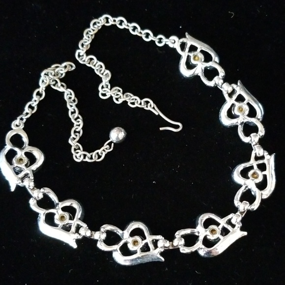 Vintage 1950s Rhinestone Heart Necklace Silver Tone - Picture 10 of 12